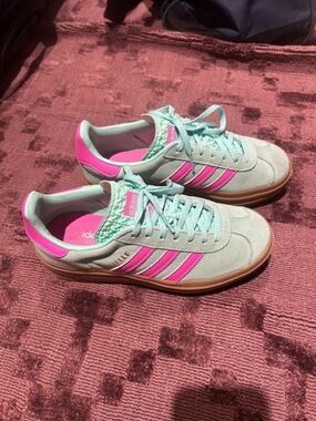 adidas Women's Sneakers in Mint Green and Hot Pink - Gazelle Bold